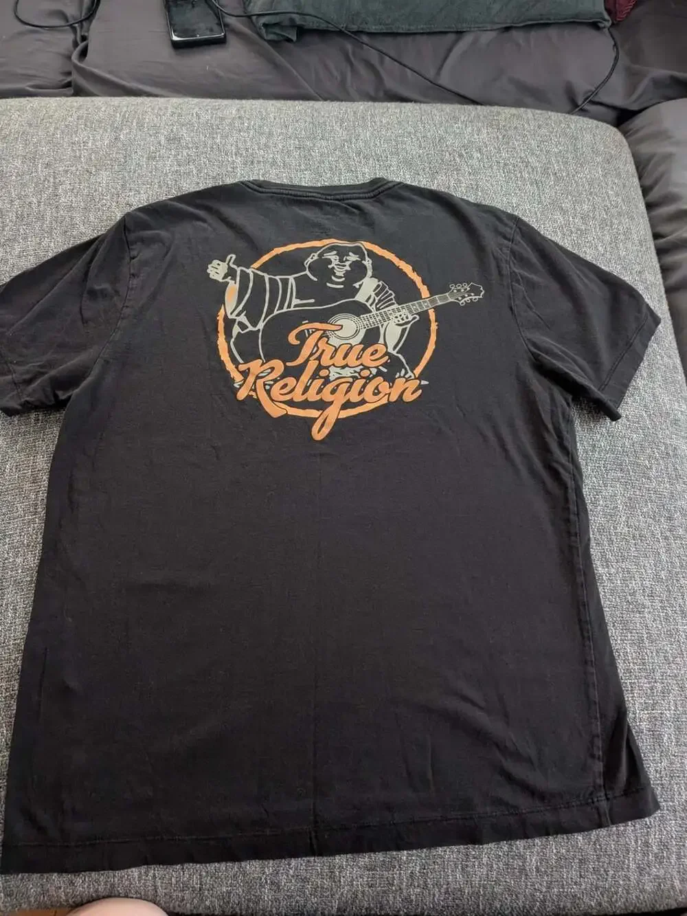 True Religion Black Buddha Guitar Graphic Short Sleeve T-Shirt